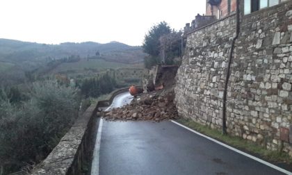 Chiusa la strada di Montefioralle per il crollo di una parte delle mura