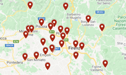 Ecco la mappa dei 62 contagi di ieri in Toscana centro