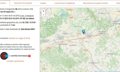 Terremoto nel fiorentino: scossa di magnitudo 2.2 con epicentro a Empoli